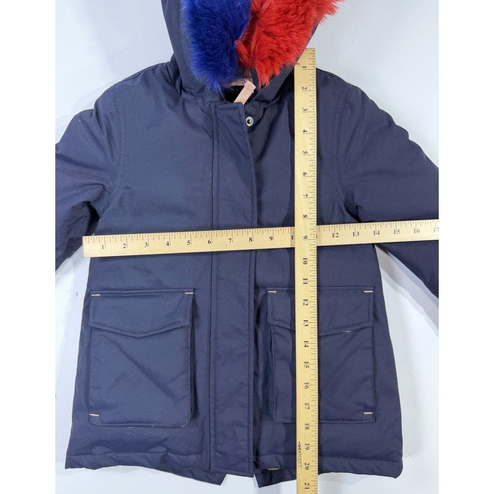 Boden Kids Navy Puffer Coat Rainbow Faux Fur Hood Warm Winter 2–3Y - Picture 3 of 3